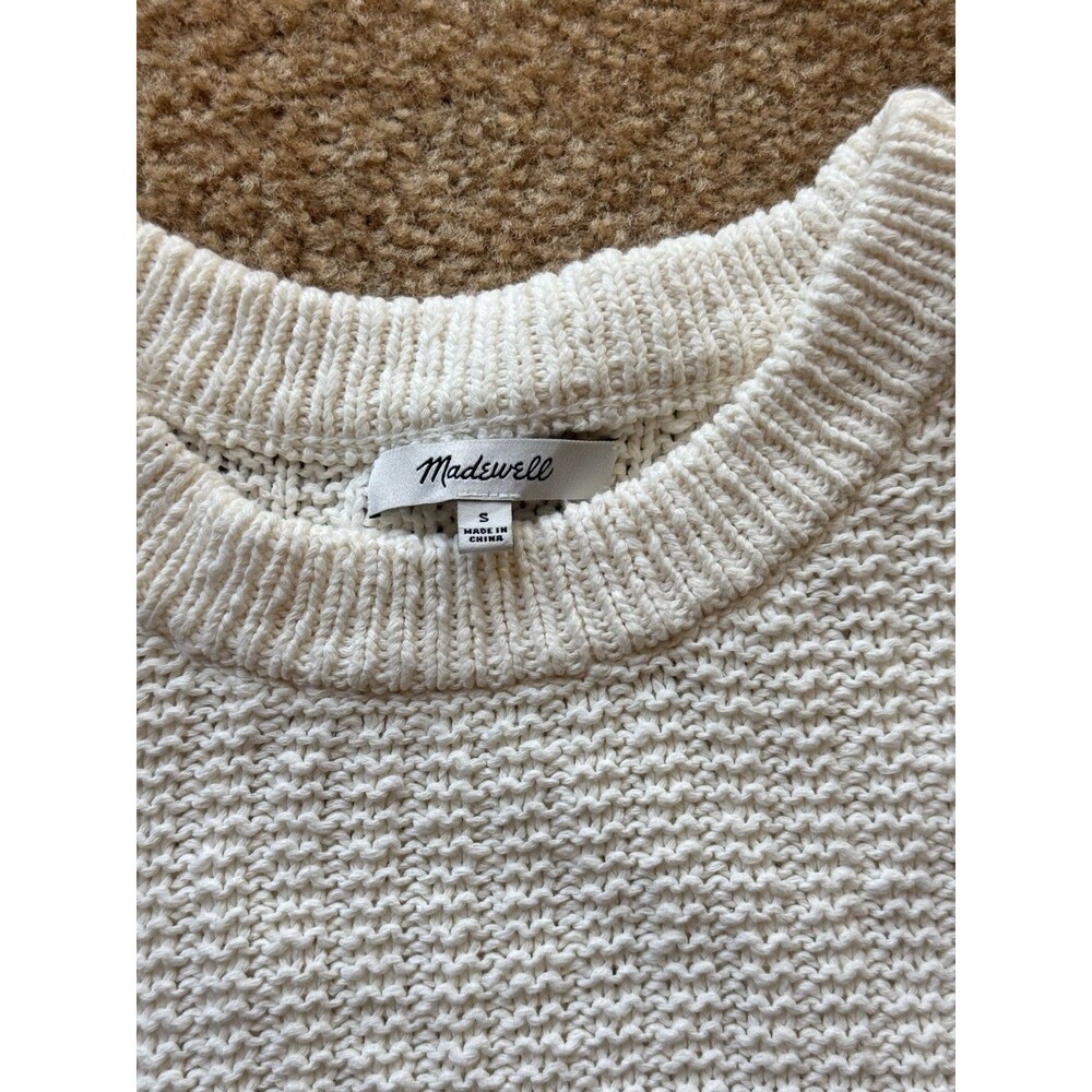 Madewell womens size S 100% cotton Bobble pullover cream balloon sleeve sweater - Picture 4 of 6